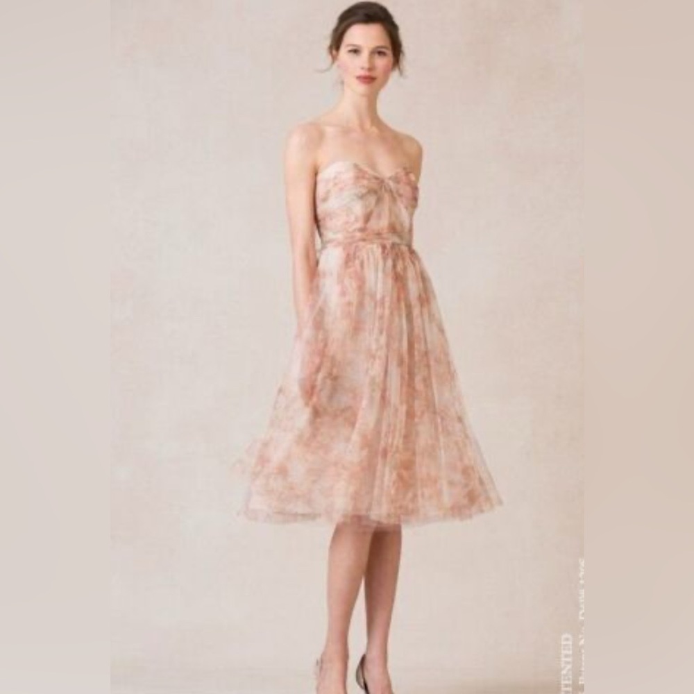 Jenny Yoo Annabelle Formal Bridesmaid Strapless Floral Chiffon Dress Size 4